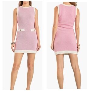 Endless Rose Pink White Trim Sleeveless Knit Dress Button Pocket XL Barbiecore